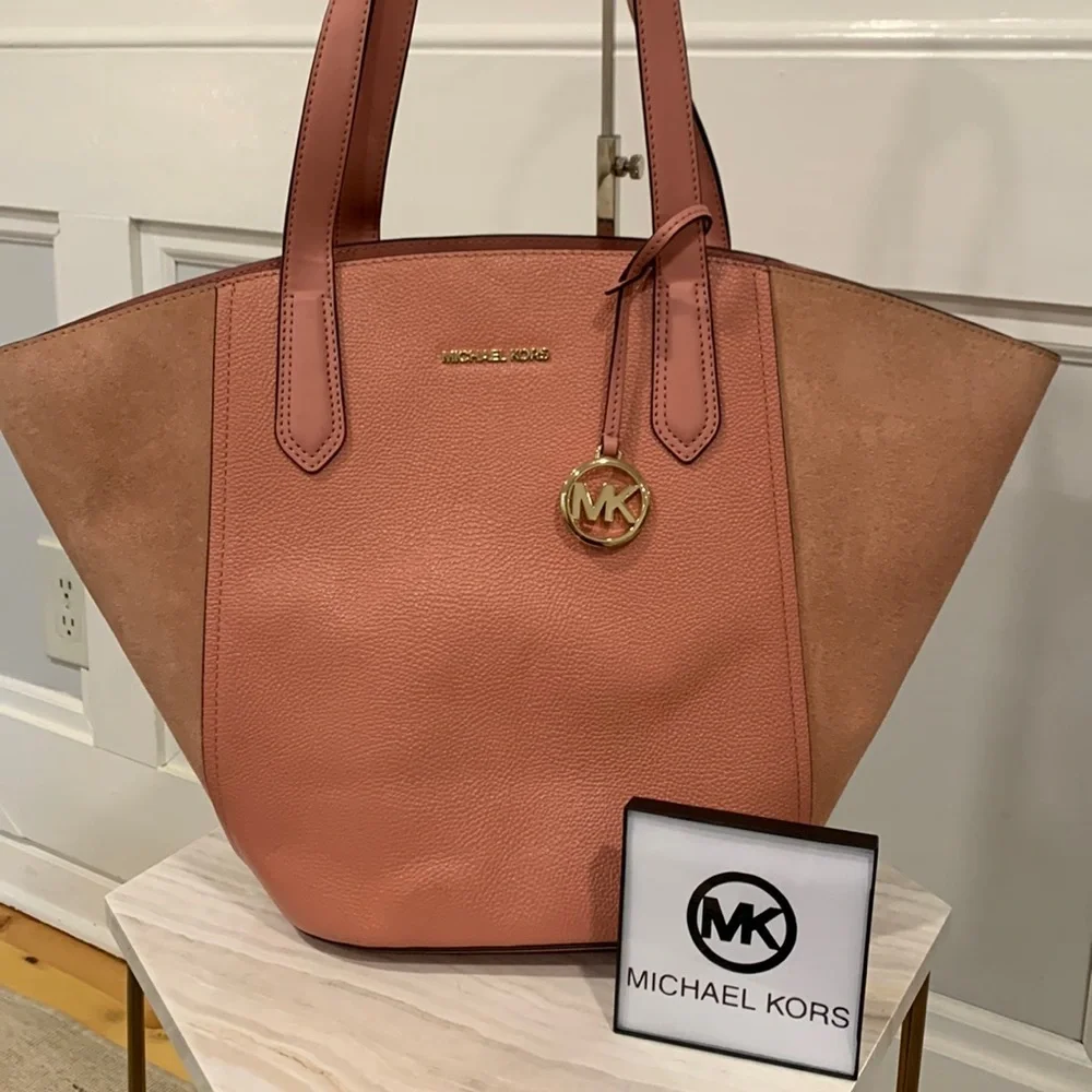 Michael Kors Bag Portia Pink Suede Leather Tote